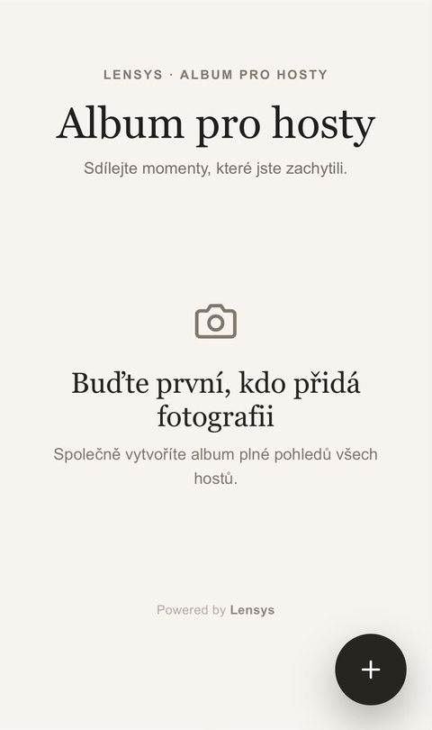 Prázdné sdílené album s výzvou, aby host přidal první fotografii