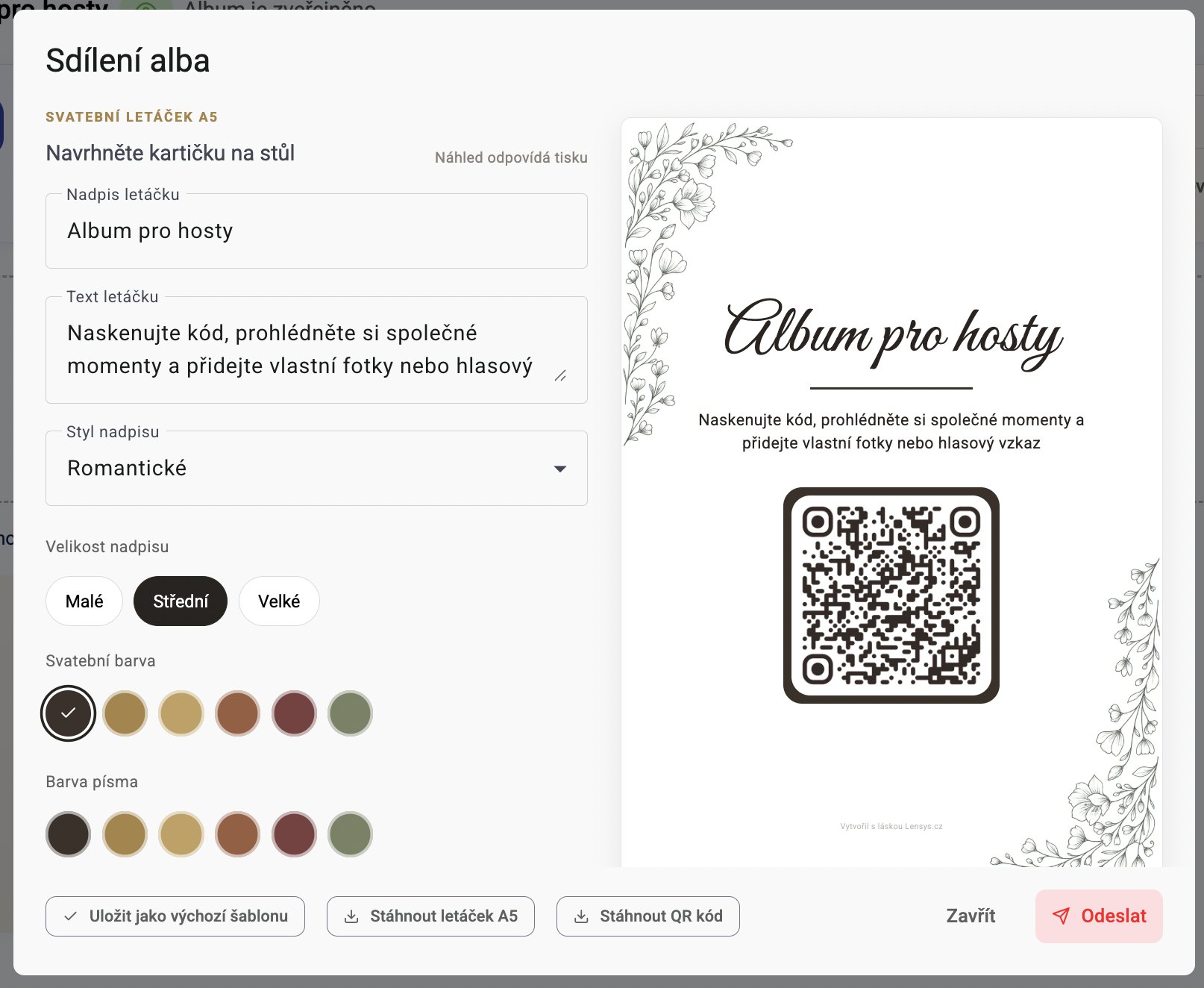 Sdílení alba pro hosty pomocí plakátku s QR kódem