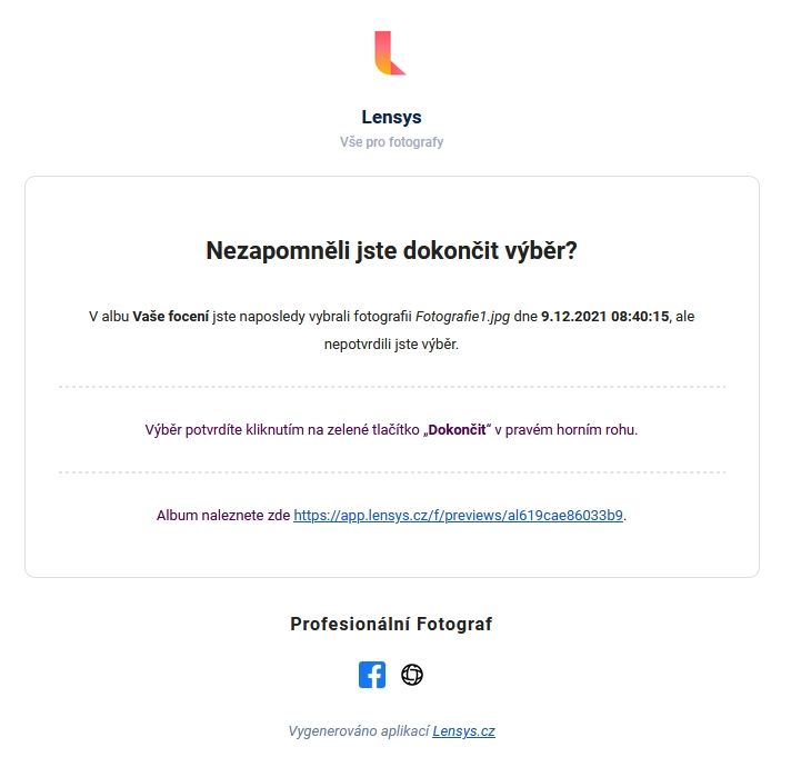 Upomínky na nedokončené výběry fotografií - Lensys.cz